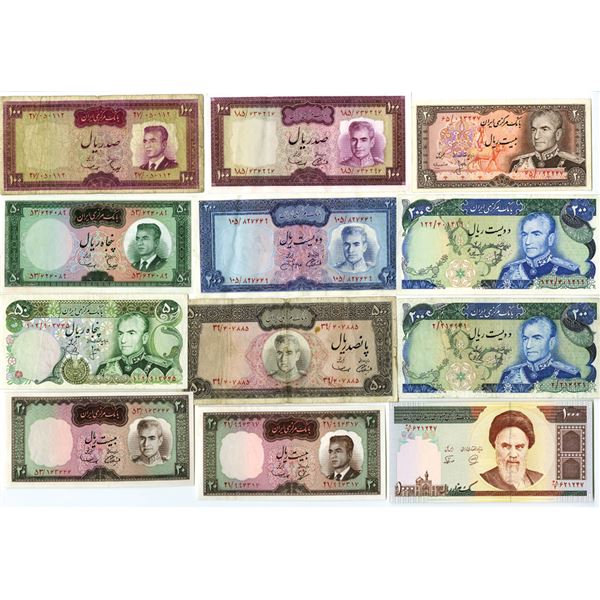 Iran. Bank Markazi Iran and Islamic Republic of Iran, ND (1965-1992), Issued Banknote Assortment.