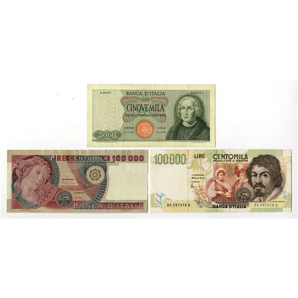 Italy. Banca d'Italia, 1964 to 1994, Issued Banknote Trio