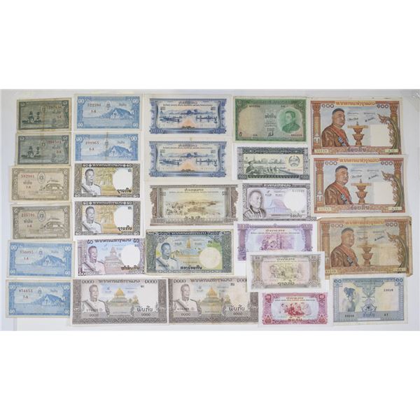 Laos. Assortment of Laos Banknotes, 1950s to 1970s
