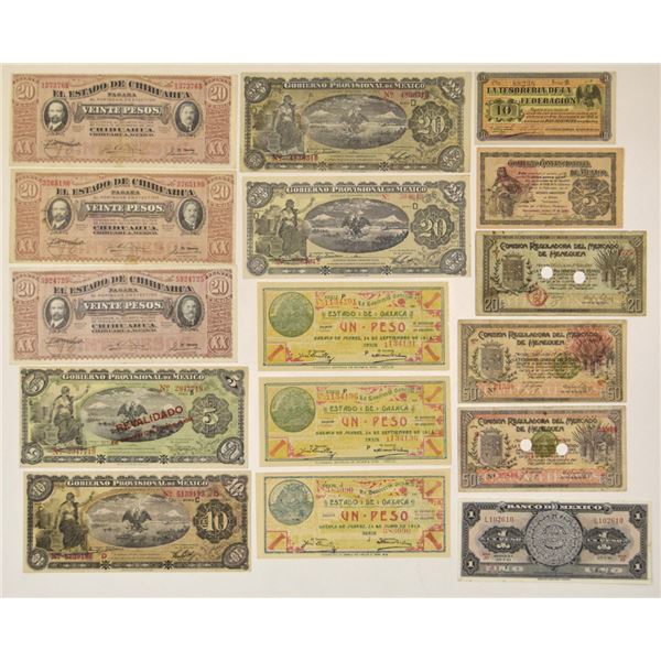 Mexico Banknote Assortment, ca.1914 to 1961.
