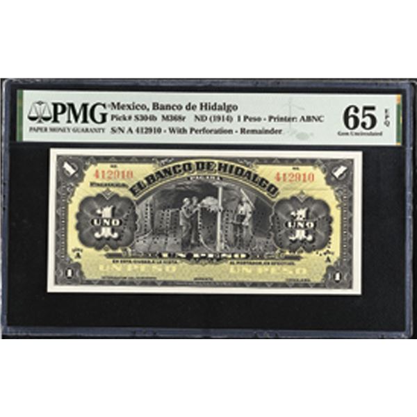 Mexico. Banco de Hidalgo, ND (1914), Remainder Banknote.