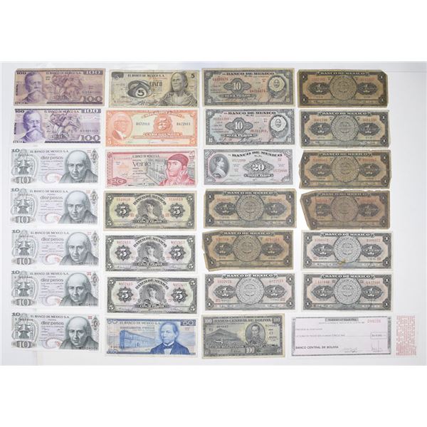 Bolivia, Haiti, and Mexico Issued Banknote Assortment, L.1919 to 1982.