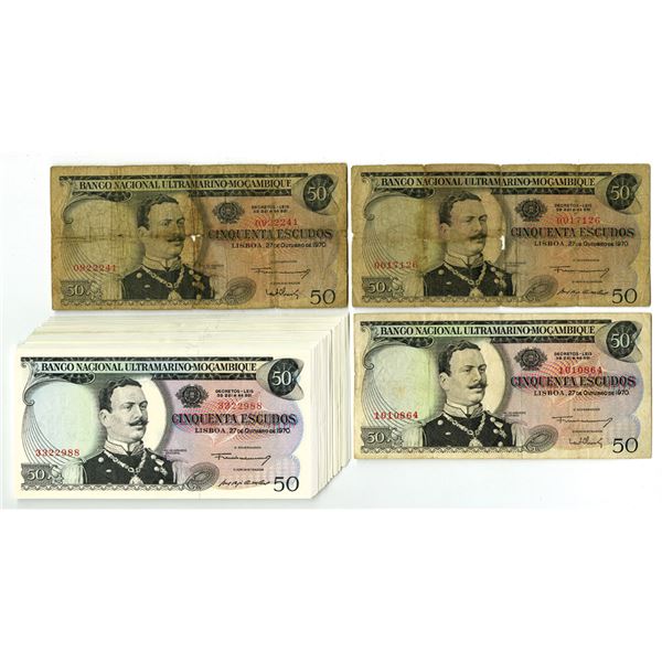 Mozambique Issued Banknote Assortment, 1970 to 1976.