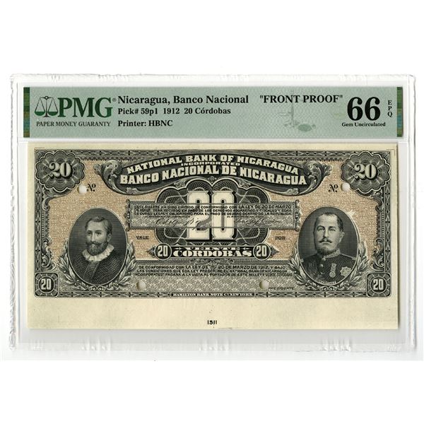 Nicaragua. Banco Nacional de Nicaragua, 1912, "Top Pop" Obverse Proof Banknote.