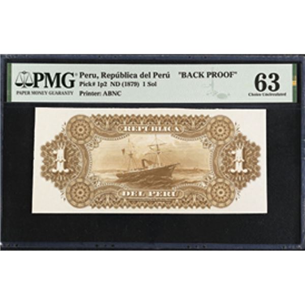 Peru. Republica del Peru, ND (1879), Back Proof.