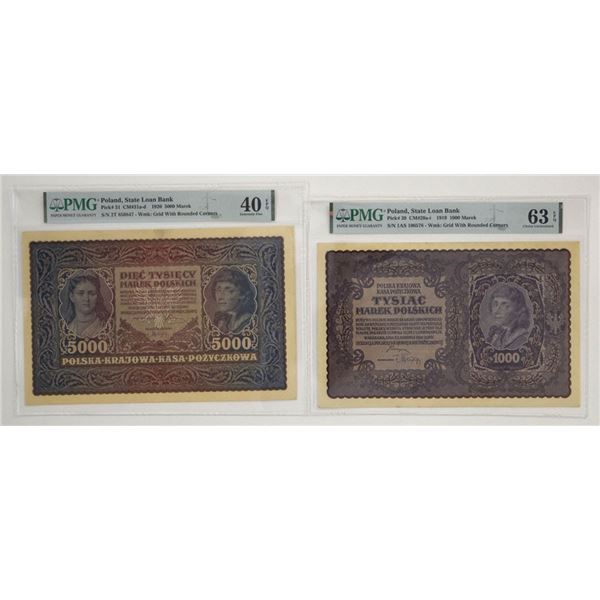 Poland. State Loan Bank, 1919 and 1920, Issued Banknote Pair.