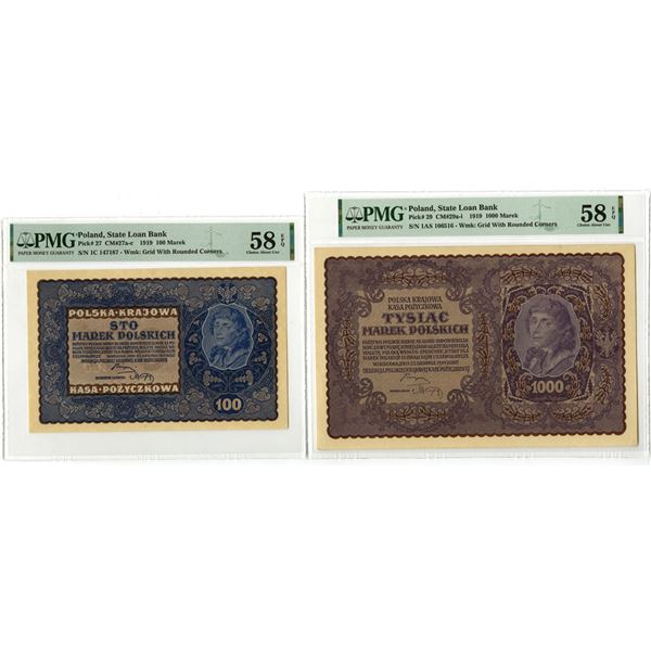 Poland. State Loan Bank, 1919, Issued Banknote Pair.