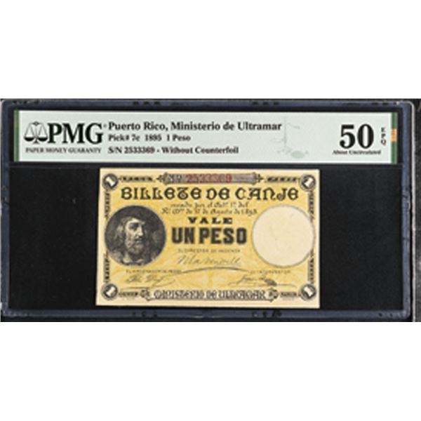 Puerto Rico. Ministerio de Ultramar, 1895, Issued Banknote.
