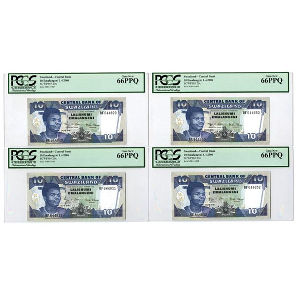 Swaziland. Central Bank of Swaziland, 2006, Sequential Issued Banknote Quartet.