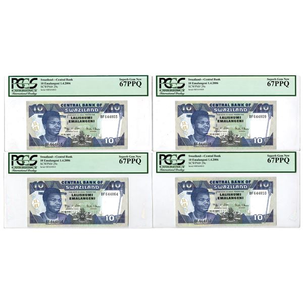 Swaziland. Central Bank of Swaziland, 2006, Issued Banknote Quartet.