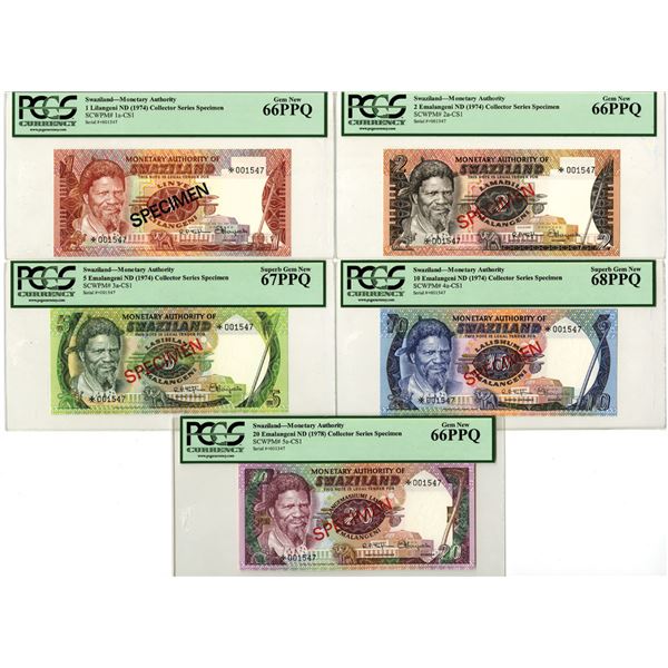 Swaziland. Monetary Authority of Swaziland, ND (1974) to ND (1978), Collector Series Specimen Bankno