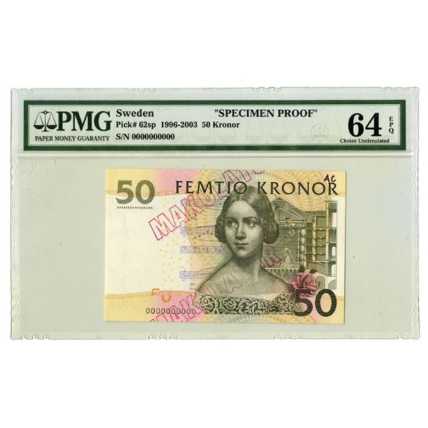 Sweden, Sveriges Riksbank, ND (1996 to 2003), Specimen Proof Banknote.