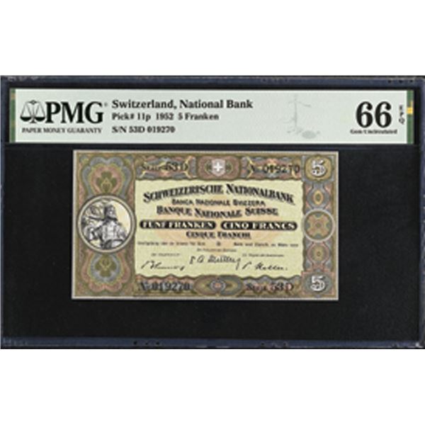 Switzerland. Swiss National Bank, 1952, Issued Banknote.