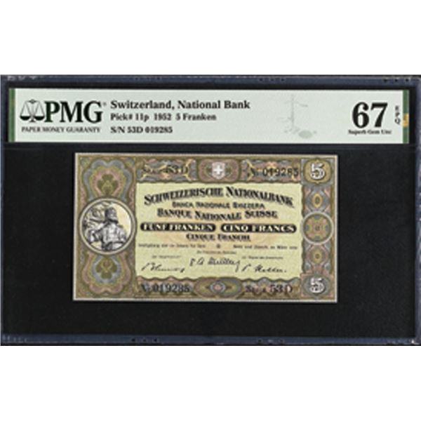 Switzerland. Swiss National Bank, 1952, Issued Banknote.