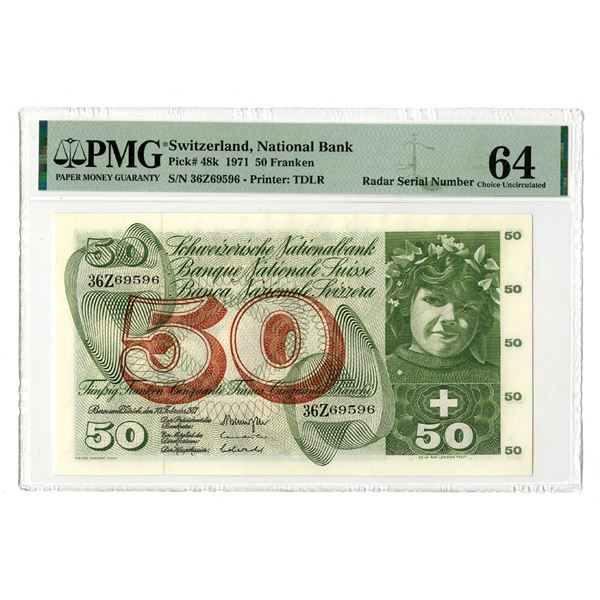 Switzerland, Banque Nationale Suisse, 1971, Issued Banknote with Radar Serial Number.