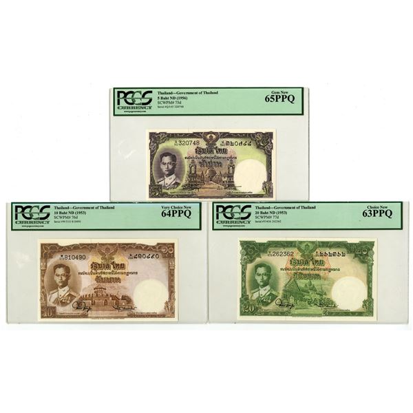 Thailand. Government of Thailand, ND (1953) to ND (1956), Issued Banknote Trio.