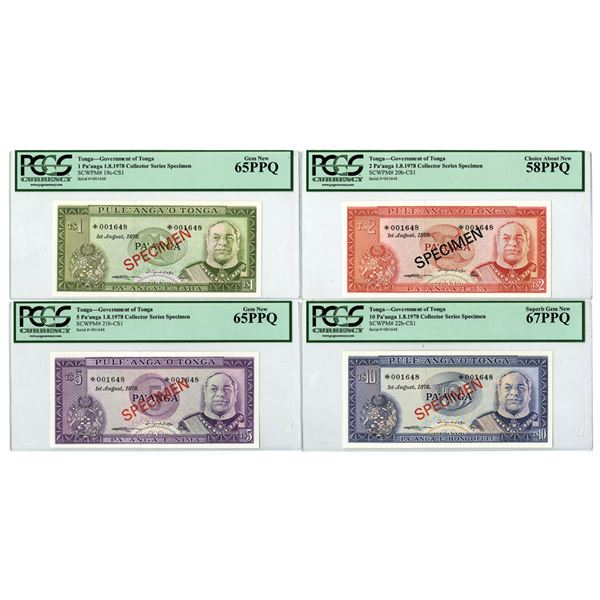 Tonga. Government of Tonga, 1978, Collector Series Specimen Banknote Quartet.