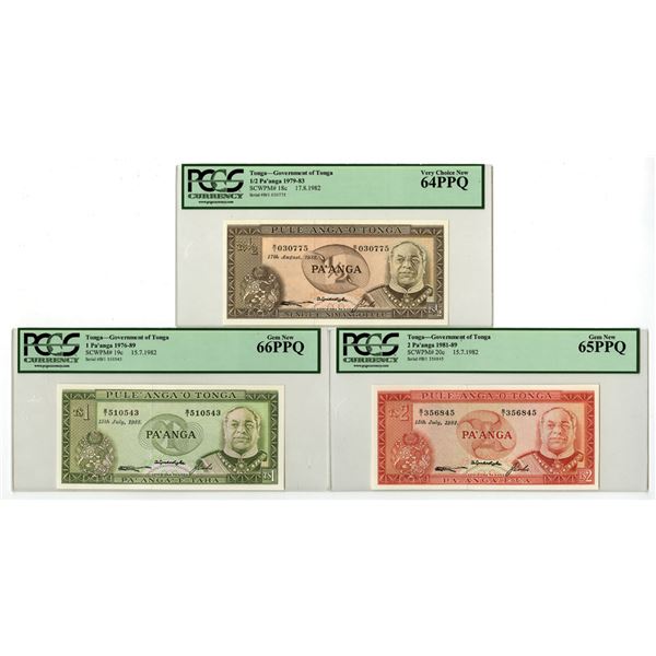 Tonga. Government of Tonga, 1982, Issued Banknote Trio.