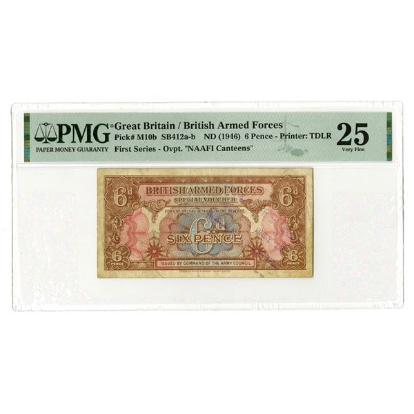 Great Britain. British Armed Forces, 1946 ND, 6 Pence Special Voucher "NAAFI Canteens" Overprint Iss