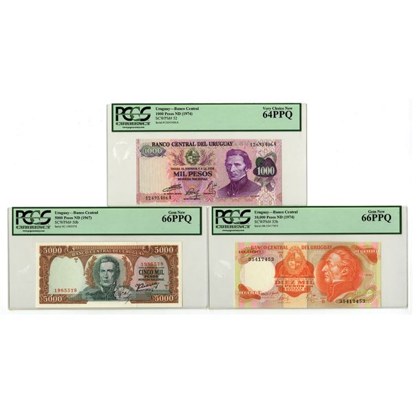 Uruguay. Banco Central del Urugay, ND (1967), Issued Banknote Trio.