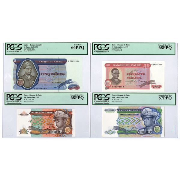 Zaire. Banque du Zaire, 1979 to 1989, Issued Banknote Quartet.