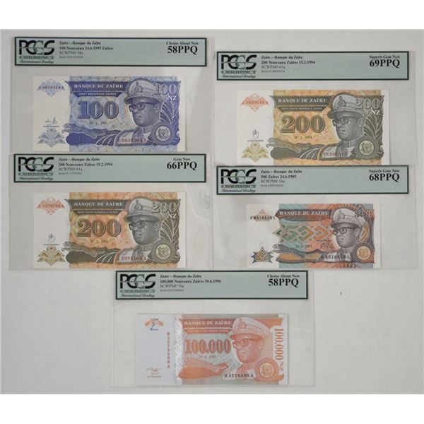 Zaire. Banque du Zaire, 1989 to 1996, Issued Banknote Assortment.