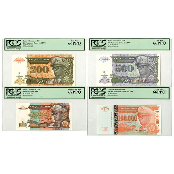 Zaire. Banque du Zaire, 1989 to 1996, Issued Banknote Quartet.