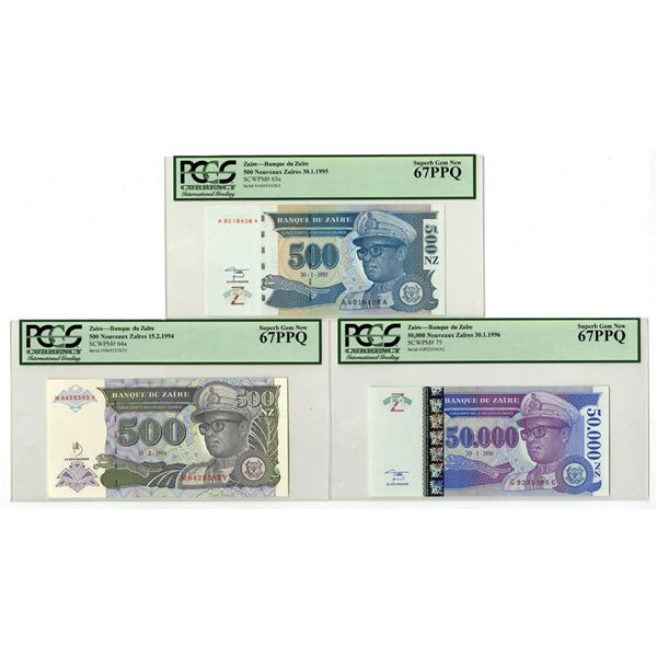 Zaire. Banque du Zaire, 1994 to 1996, Issued Banknote Trio.
