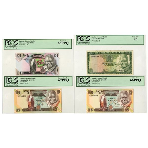 Zambia. Bank of Zambia, ND (1969) to ND (1984-88), Issued Banknote Quartet.