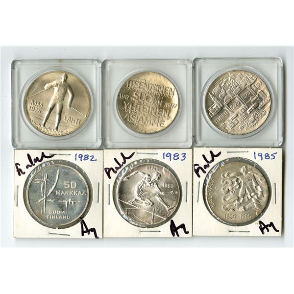 Finland. Commemorative Silver 10, 25 & 50 Markkaa Collection, 1977–1985