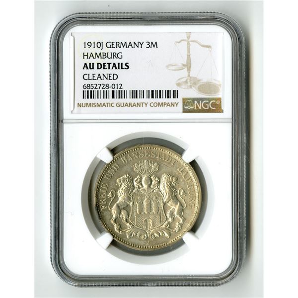 German States: Hamburg – City View, 1901J, 3 Mark, KM#609, NGC AU Details (Cleaned)