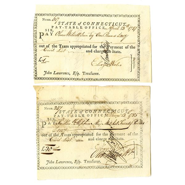 CT. Connecticut Pay-Table Office, 1785 and 1787 Tax Pay Order Pair