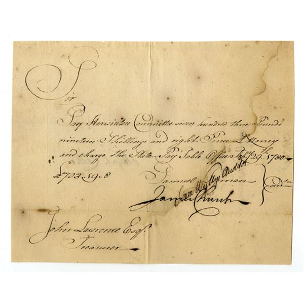 CT. Harwinton Committee, 1780, State Pay-Table Order