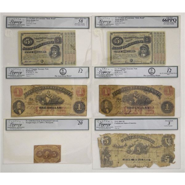 U.S. Fractional and C.S.A. Banknote Assortment, 1861 to 1875.