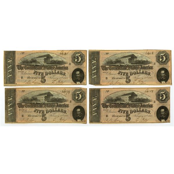 VA. C.S.A., 1864, Issued Banknote Quartet.