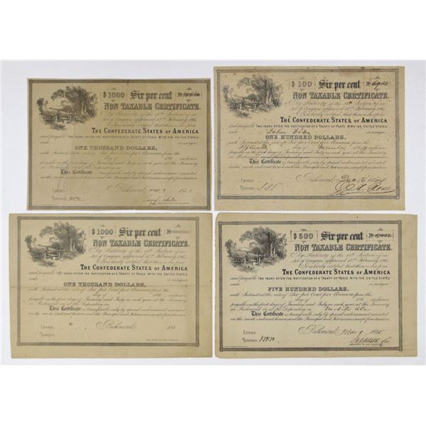 VA. C.S.A., Non Taxable Certificate, 1864 & 1865, Issued  Bond Quartet.