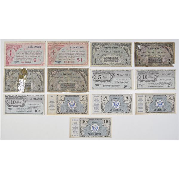 U.S. Military Payment Certificates, Series 461 to Series 581, Issued Banknote Assortment.