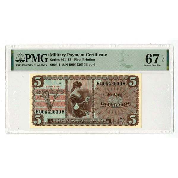 U.S., Military Payment Certificate, $5, Series 661, M-906, First Printing.