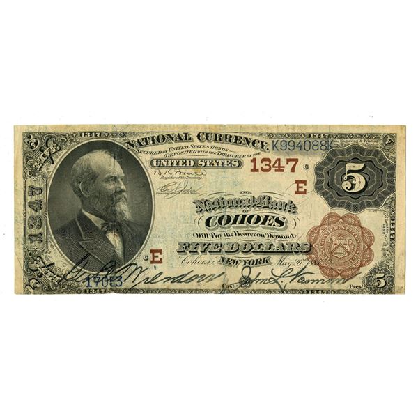 NY. National Bank of Cohoes, New York, $5, Series of 1882, Ch# E-1347, Issued Banknote.
