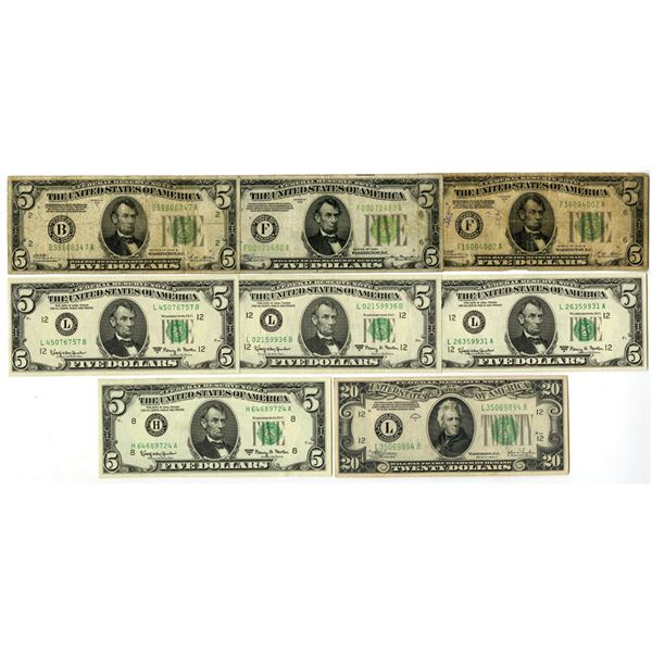 U.S., F.R.N., $5 and $10, Series of 1928B to Series 1963A, Issued Banknote Assortment.