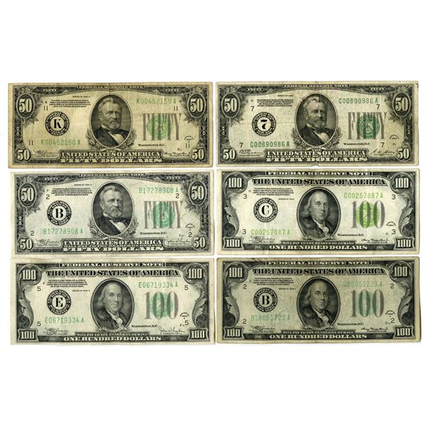 U.S., F.R.N., $50 and $100, Series of 1928 to 1934 Issued Banknote Assortment.