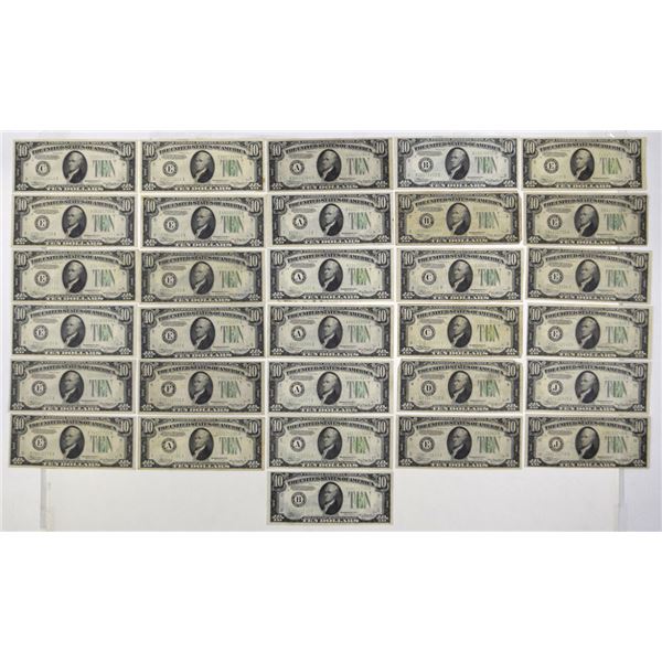 U.S., F.R.N., $10, Series of 1934 to Series of 1934B, Issued Banknote Assortment.
