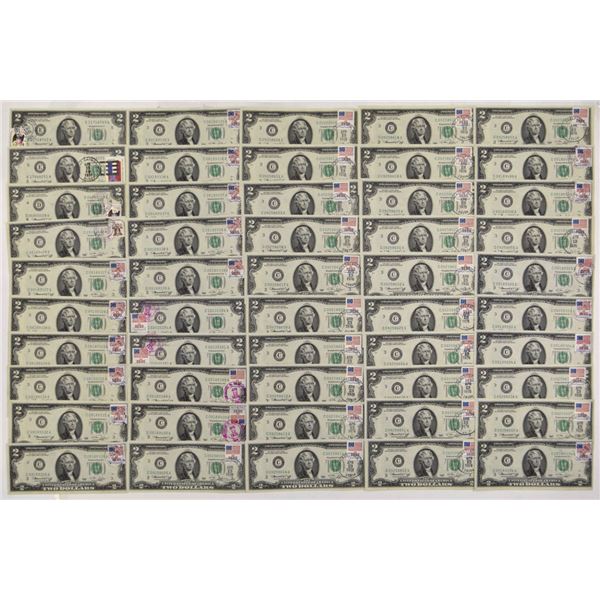U.S., F.R.N., First Day of Issue $2, Series of 1976, Fr.#1935, Group of 50, all with FD Cancels Main