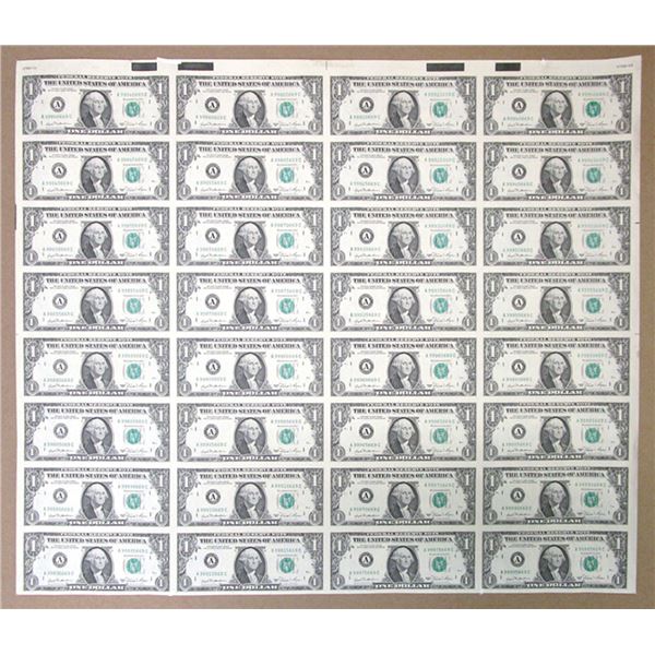 U.S., F.R.N., $1, Series of 1981, Fr#1911A, District A - Boston, MA., Uncut Sheet of 32 Notes.