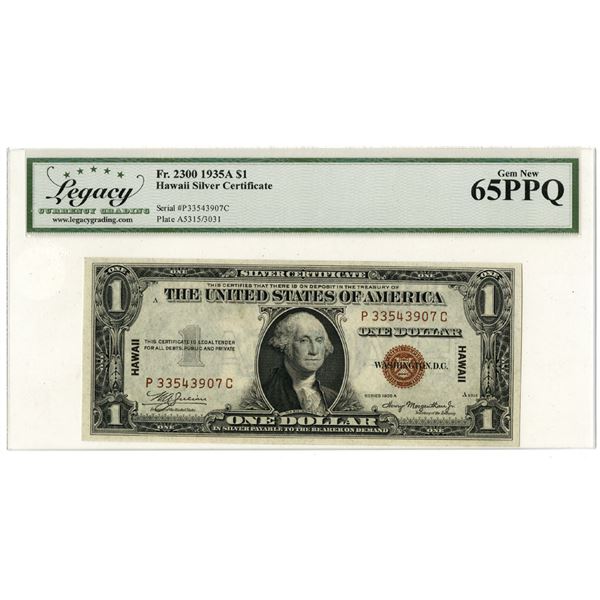 U.S. Silver Certificate, $1, 1935A Hawaii - WWII Emergency Issue, Fr#2300.