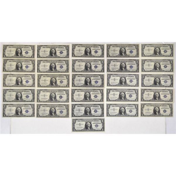 U.S. Silver Certificates, $1, Series of 1935A to Series 1957B, Issued Banknote Assortment.
