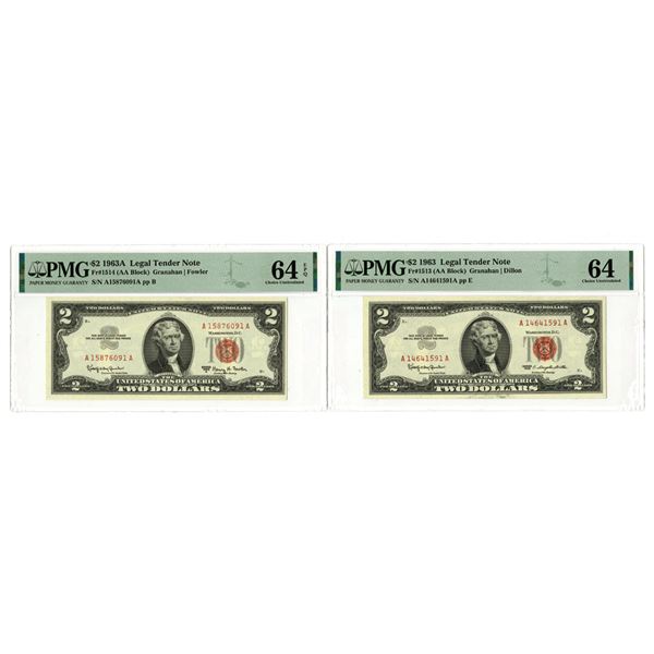 U.S. Legal Tender Note, $2, Series 1963 and Series 1963A, Issued Banknote Pair.