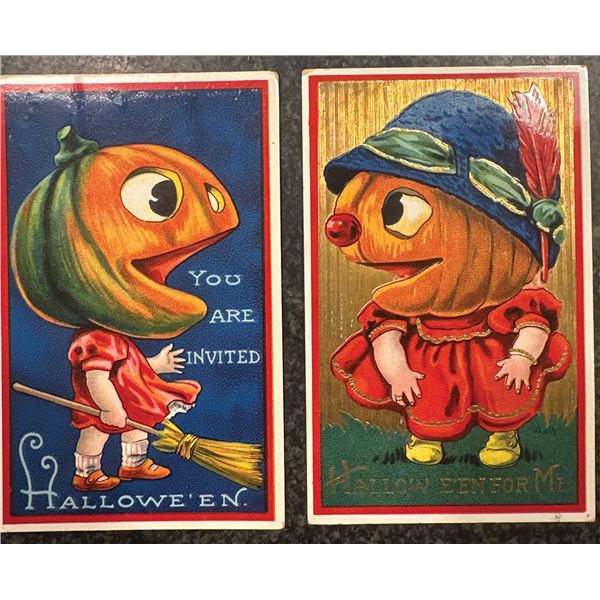 Germany, c. 1909–1913 — Pair of Pumpkin-Head Halloween Postcards, Series 1701