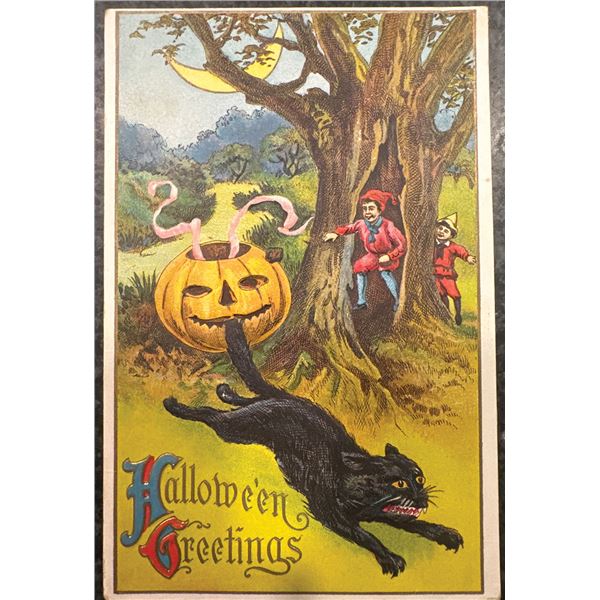 United States, postmarked 1914 — “Hallowe’en Greetings” Black Ca