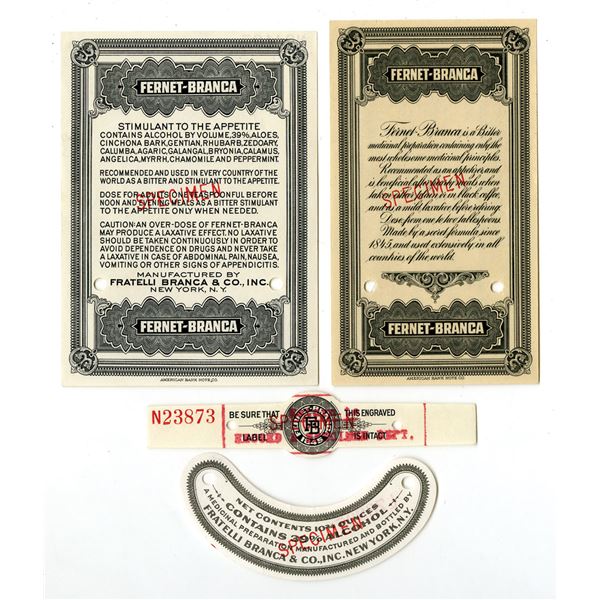 Fernet-Branca Vintage Engraved Label Proofs and Specimen Group
